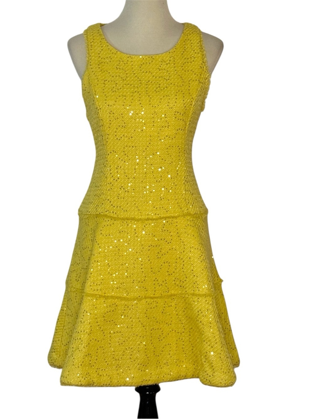 Likely Yellow Sequin Tweed Fit & Flare Dress Size 12 NWT Sleeveless Party
